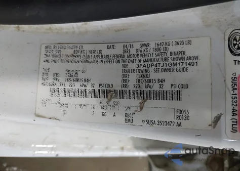 2016 Ford Fiesta S из США, поврежденный, VIN 3FADP4TJ1GM171491